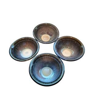 Bill Campbell Artisan Studio Drip Glaze Pottery Bowls Set of 4 Signed